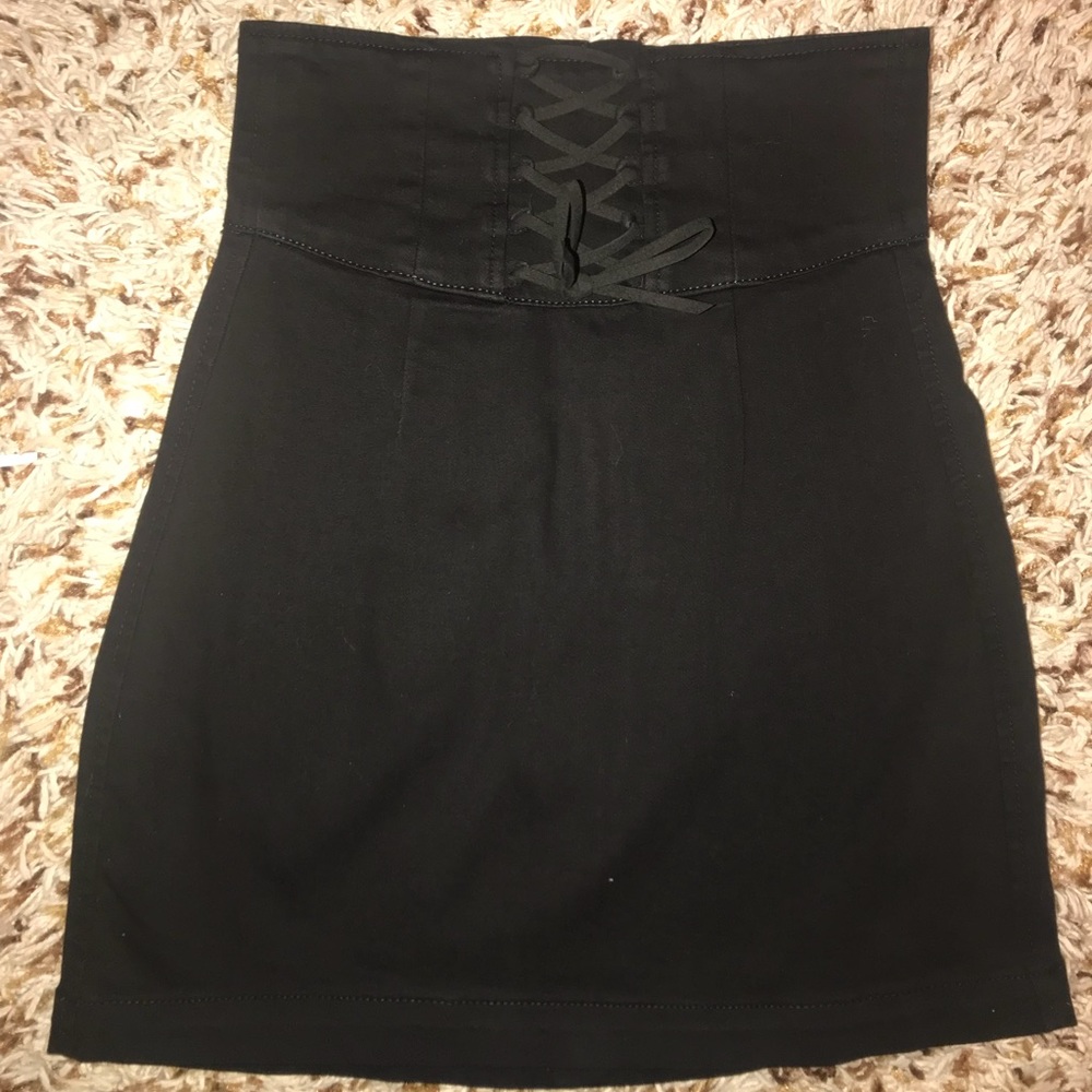 High wasted corset black denim mini skirt
